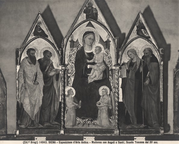 Brogi — Siena - Esposizione d'Arte Antica - Madonna con Angeli e Santi; Scuola Toscana del XV sec. — insieme, senza predella